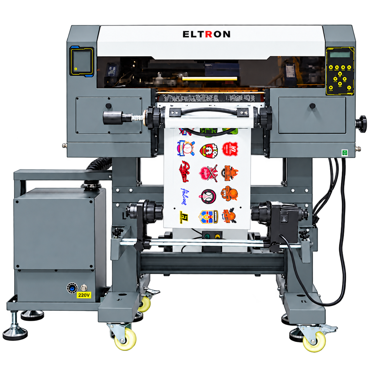 Eltron RA-401 — drukarka UV 3D z podawaniem folii z rolki, podstawą i oczyszczaczem