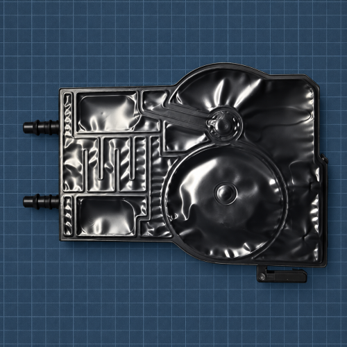 Damper UV I3200-U1HD — widok z góry i rozmieszczenie króćców